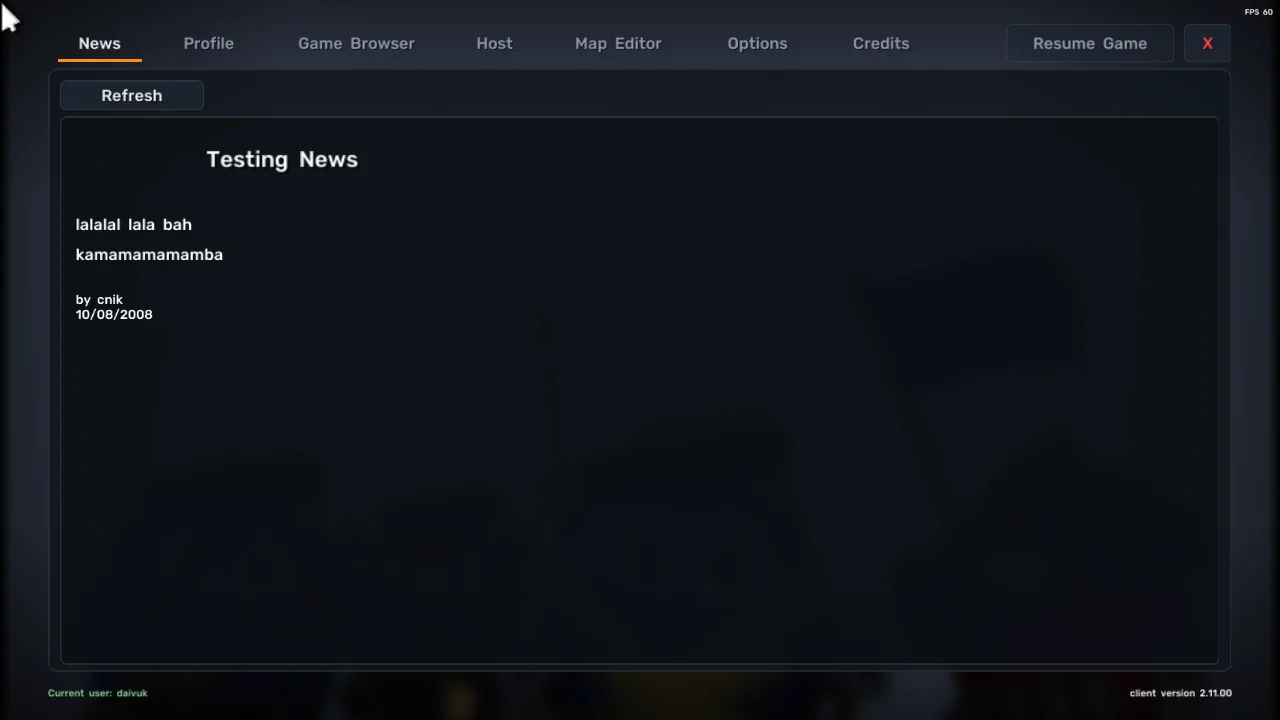 The main menu